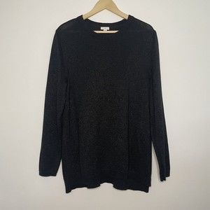 J.JILL Black and Silver Stretch Knit Pullover Sweater Top Size Large